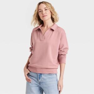 Women's Leisure Studio Polo Pullover Sweatshirt Universal Thread Medium Mauve XS